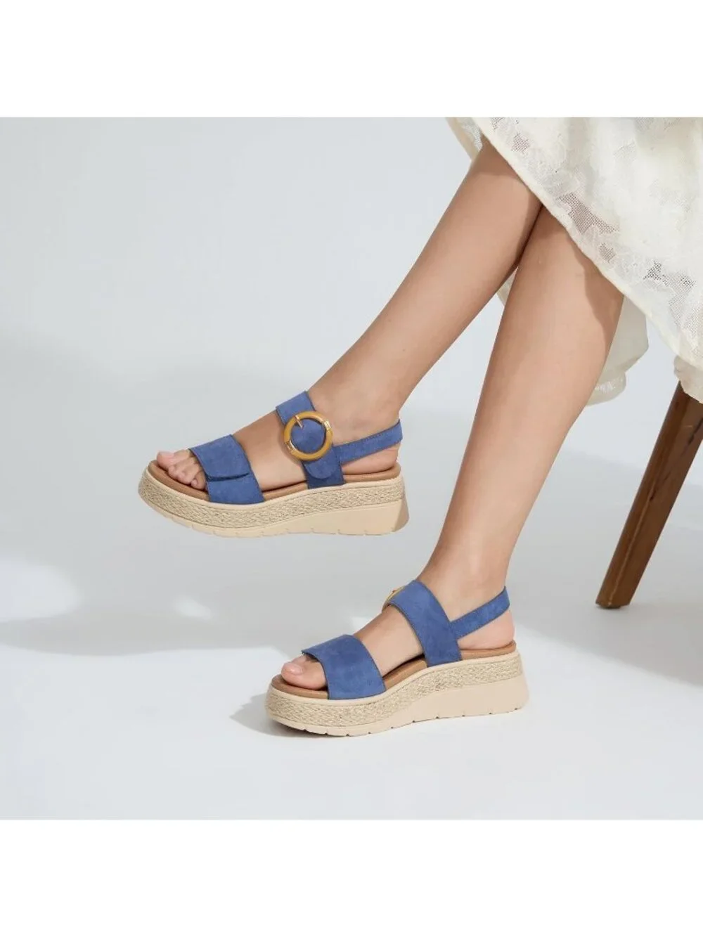 Women's Blue Comfortable Solid Espadrille Low Wedge Heel Platform Sandal Shoes